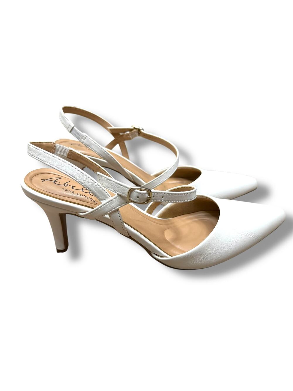 Abella True Comfort White Slingback Pointed Toe Cushioned Kitten Heel Pumps 8.5M